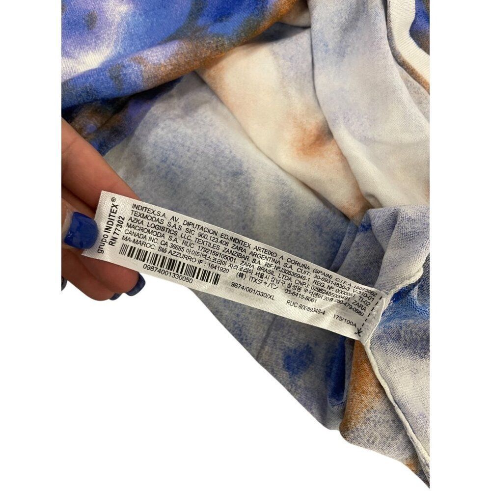 Zara Womens Dress XL Tie Dye Printed Midi Blue Gold Sleeveless 9874/001 NWT - Picture 8 of 13